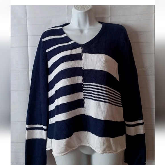 HABITAT Navy Blue White Striped Cotton Blend Sweater S - Picture 1 of 4